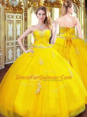 Sweet Gold Sweetheart Lace Up Beading and Appliques Quinceanera Dresses Sleeveless