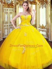 Sweet Gold Sweetheart Lace Up Beading and Appliques Quinceanera Dresses Sleeveless