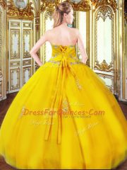 Sweet Gold Sweetheart Lace Up Beading and Appliques Quinceanera Dresses Sleeveless
