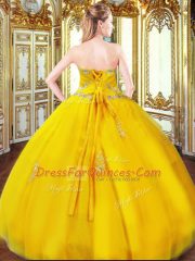 Sweet Gold Sweetheart Lace Up Beading and Appliques Quinceanera Dresses Sleeveless