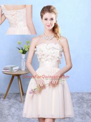 Sleeveless Knee Length Appliques Lace Up Quinceanera Dama Dress with Champagne