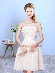 Sleeveless Knee Length Appliques Lace Up Quinceanera Dama Dress with Champagne