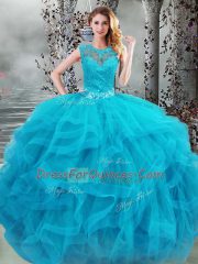 Modern Scoop Sleeveless Lace Up Quinceanera Dress Baby Blue Tulle