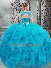 Modern Scoop Sleeveless Lace Up Quinceanera Dress Baby Blue Tulle