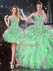 Apple Green Sleeveless Organza Lace Up Sweet 16 Dresses for Military Ball and Sweet 16 and Quinceanera