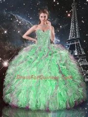 Apple Green Sleeveless Organza Lace Up Sweet 16 Dresses for Military Ball and Sweet 16 and Quinceanera