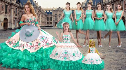 Ball Gowns 15 Quinceanera Dress Turquoise Sweetheart Organza Sleeveless Floor Length Lace Up