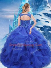 Royal Blue Lace Up Vestidos de Quinceanera Ruffles and Sequins Sleeveless Floor Length