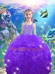 High Quality Straps Sleeveless Organza Little Girl Pageant Dress Beading and Ruffles Lace Up