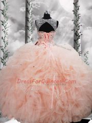 Dynamic Floor Length Ball Gowns Sleeveless Peach Ball Gown Prom Dress Lace Up