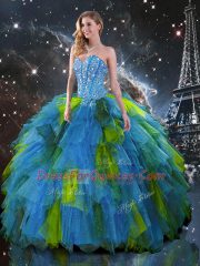 Attractive Multi-color Tulle Lace Up Sweetheart Sleeveless Floor Length Sweet 16 Dresses Beading and Ruffles