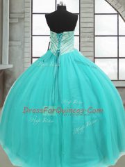 Comfortable Ball Gowns Quinceanera Gowns Turquoise Sweetheart Tulle Sleeveless Floor Length Lace Up