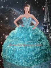 Fabulous Aqua Blue Organza Lace Up Quinceanera Gowns Sleeveless Floor Length Beading and Ruffles