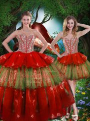 Wine Red Sweetheart Lace Up Beading and Ruffled Layers Sweet 16 Quinceanera Dress Sleeveless