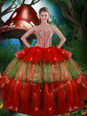 Wine Red Sweetheart Lace Up Beading and Ruffled Layers Sweet 16 Quinceanera Dress Sleeveless