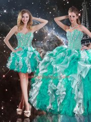 Sleeveless Floor Length Beading and Ruffles Lace Up 15th Birthday Dress with Multi-color