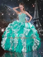 Sleeveless Floor Length Beading and Ruffles Lace Up 15th Birthday Dress with Multi-color