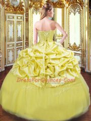 Sophisticated Gold Sleeveless Floor Length Beading and Pick Ups Lace Up Quinceanera Dress