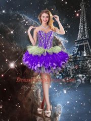 Spectacular Multi-color Lace Up Sweetheart Beading and Ruffles and Ruffled Layers Quince Ball Gowns Organza Sleeveless