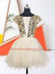 Organza Short Sleeves Mini Length Prom Dress and Sequins