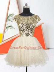 Organza Short Sleeves Mini Length Prom Dress and Sequins