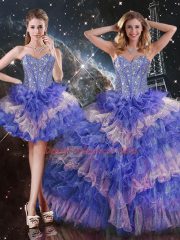 Lovely Multi-color Mermaid Sweetheart Sleeveless Organza Floor Length Lace Up Beading and Ruffled Layers 15 Quinceanera Dress