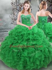 Graceful Ball Gowns Sweet 16 Dress Green Sweetheart Organza Sleeveless Floor Length Lace Up