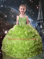 Sleeveless Beading and Ruffles Lace Up Pageant Gowns For Girls
