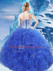 Artistic Royal Blue Sweetheart Neckline Beading and Ruffles and Sequins Sweet 16 Dress Sleeveless Lace Up