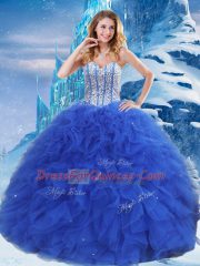 Artistic Royal Blue Sweetheart Neckline Beading and Ruffles and Sequins Sweet 16 Dress Sleeveless Lace Up