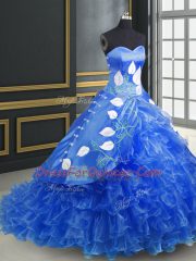 Extravagant Organza Sleeveless Sweet 16 Dress Brush Train and Embroidery and Ruffles