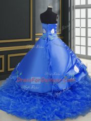 Extravagant Organza Sleeveless Sweet 16 Dress Brush Train and Embroidery and Ruffles