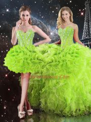 Lace Up Ball Gown Prom Dress Beading and Ruffles Sleeveless Floor Length