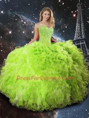 Lace Up Ball Gown Prom Dress Beading and Ruffles Sleeveless Floor Length