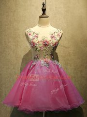 Lovely Mini Length Hot Pink Organza Sleeveless Embroidery