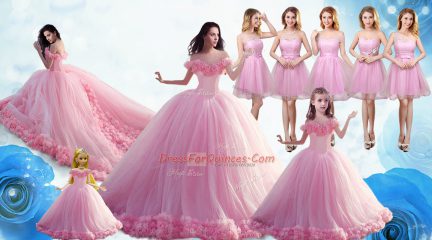 Flare Sleeveless Floor Length Ruffles Lace Up Quinceanera Gown with Baby Pink