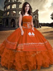 Rust Red Strapless Zipper Embroidery and Ruffled Layers Sweet 16 Quinceanera Dress Sleeveless