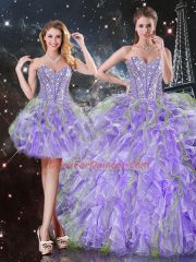 New Arrival Sleeveless Organza Floor Length Lace Up Sweet 16 Quinceanera Dress in Lavender with Beading and Ruffles