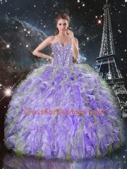 New Arrival Sleeveless Organza Floor Length Lace Up Sweet 16 Quinceanera Dress in Lavender with Beading and Ruffles
