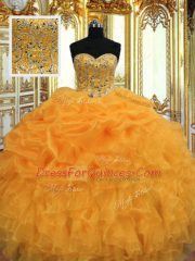 Wonderful Sweetheart Sleeveless Lace Up Sweet 16 Dresses Orange Organza