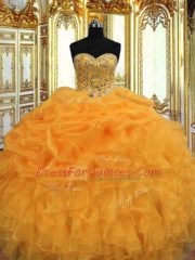Wonderful Sweetheart Sleeveless Lace Up Sweet 16 Dresses Orange Organza