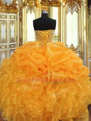 Wonderful Sweetheart Sleeveless Lace Up Sweet 16 Dresses Orange Organza