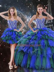 Multi-color Sleeveless Organza Lace Up Sweet 16 Dress for Military Ball and Sweet 16 and Quinceanera