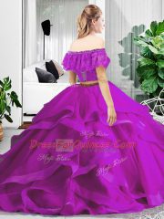 Tulle Sleeveless Floor Length Sweet 16 Dress and Lace and Ruffles