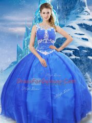 Chic Ball Gowns Sweet 16 Quinceanera Dress Blue V-neck Organza Sleeveless Floor Length Zipper
