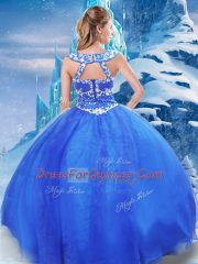 Chic Ball Gowns Sweet 16 Quinceanera Dress Blue V-neck Organza Sleeveless Floor Length Zipper
