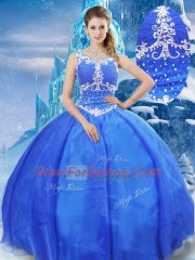 Chic Ball Gowns Sweet 16 Quinceanera Dress Blue V-neck Organza Sleeveless Floor Length Zipper