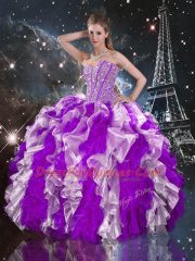Sweetheart Sleeveless Organza Vestidos de Quinceanera Beading and Ruffles Lace Up