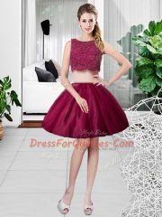 Fuchsia Sleeveless Floor Length Lace and Ruching Zipper Sweet 16 Dress