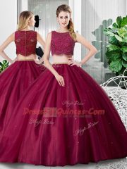 Fuchsia Sleeveless Floor Length Lace and Ruching Zipper Sweet 16 Dress
